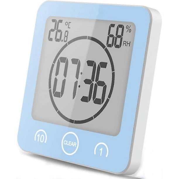 Reloj De Baño Azul, Reloj De Ducha con Control Táctil A Prueba De Agua, Alarma Digital Lcd, Termómetro Higrómetro, Temporizador De Cuenta Regresiva, Funciona con Pilas, para Cocina M