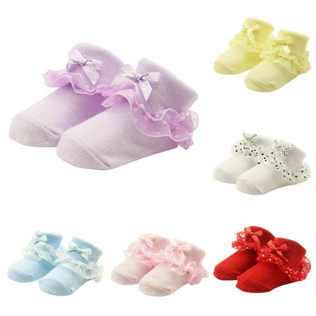 Pack of 6 Baby Girls Socks Infant Lace Sock Newborn Socks Eyelet Ankle Dress Sock 0-6 Months
