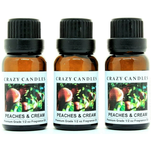 Crazy Candles Peaches N Cream 3 Bottles 1/2 Fl Oz Each (15ml) Premium Grade Scented Fragrance Oil Made in USA