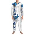 thumbnail image 3 of Kdxio Blue Flying Butterflies Men’s Pajama Set Pajamas For Men 2 Piece PJ Set with Men Pajama Pants and Long Sleeve T-Shirt Lounge Set-X-Large, 3 of 7