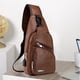 thumbnail image 5 of Bandolera para hombres: mujer – Mochila pequeña en el pecho con agujero para auriculares, marrón caqui, mochila ligera de cuero sintético para senderismo, acampada, viajes al aire libre, adapta a, 5 of 9