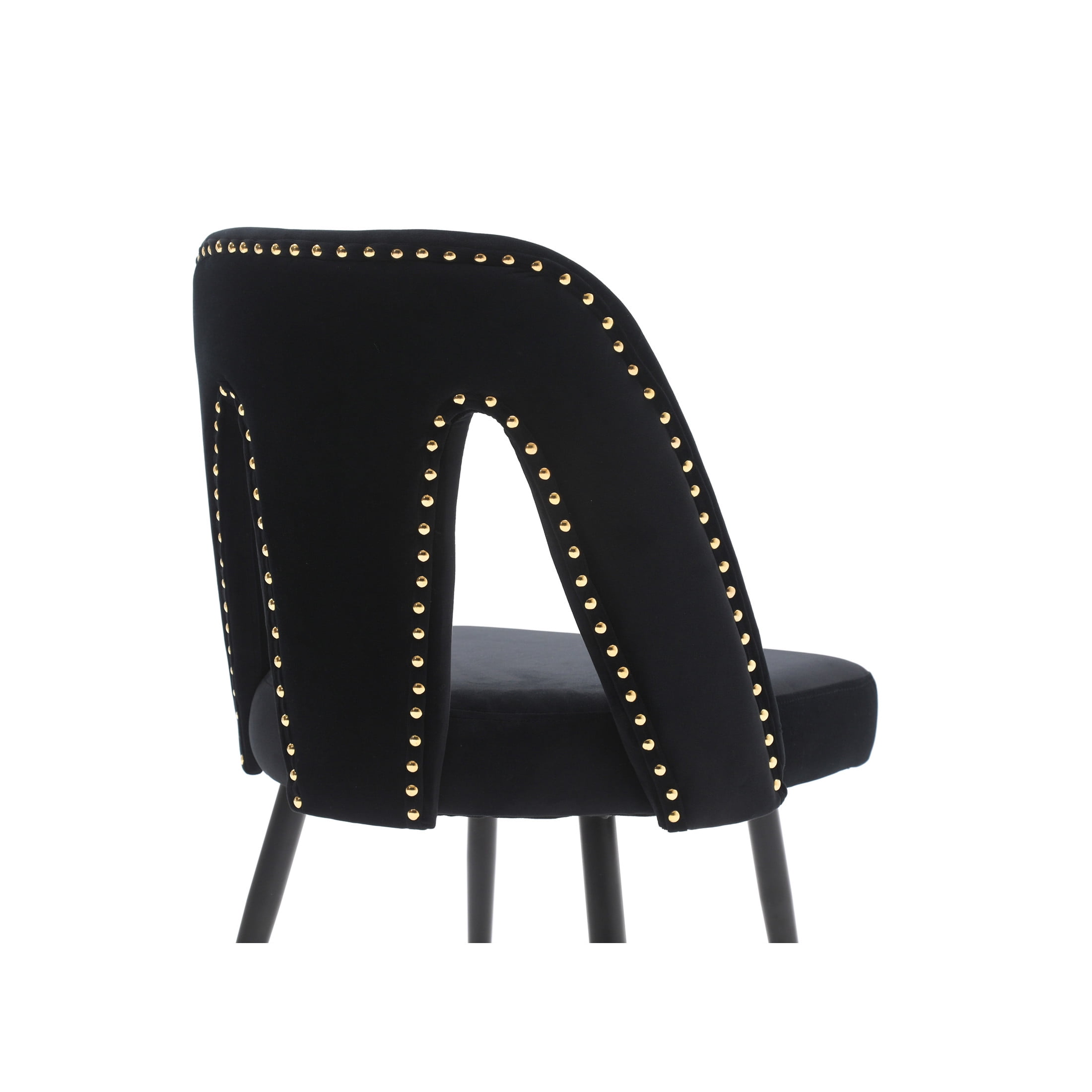 Orion Modern Upholstered Velvet Dining Chairs with Nailhead Trim, Metal Legs, Black, Set of 2