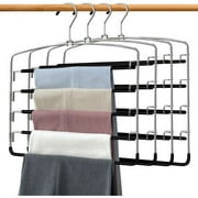 Metal Pants Hangers 4Pcs, Trousers Hangers, Space Saver Pants Rack, Clothes Hanger for Pants, Non-Slip Space Saving Multi-layer Swing Arm Pant Hanger, Stainless Steel,Non-Slip, Foam, by tutuviw