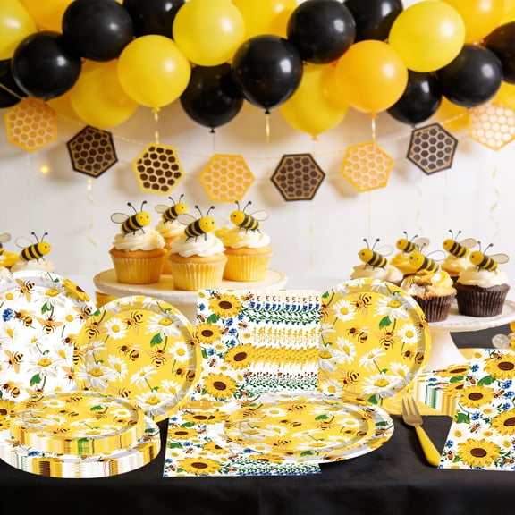 Sunflower Bee Theme Party Tableware Set - Vibrant Summer Garden Party Decorations