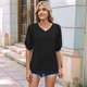 thumbnail image 4 of Camisa de Corta Abullonada para Mujer, Top de Verano, Color Negro, Talla XXL, 4 of 6