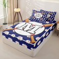 thumbnail image 2 of Homewish Initial M Baseball Print Zipper Twin Comforter Sets with Fitted Sheet and 2 Pillowcases for Boys Girls,Teens Sport Theme Zipper Bedding Set,4-Piece,Navy Blue Reversible, 2 of 6