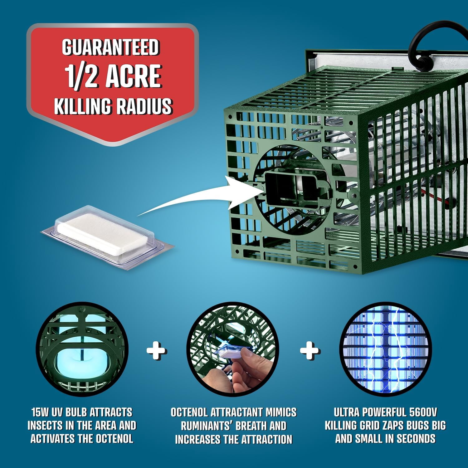 Flowtron Bug Zapper 1 Acre, 40W Bulb, 5600V Grid, Outdoor Fly & Mosquito Control, USA Made (Green)
