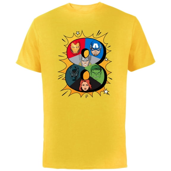 Marvel Avengers Comic Super Heroes 8th Birthday - Short Sleeve Cotton T-Shirt for Adults - Customized-Yellow