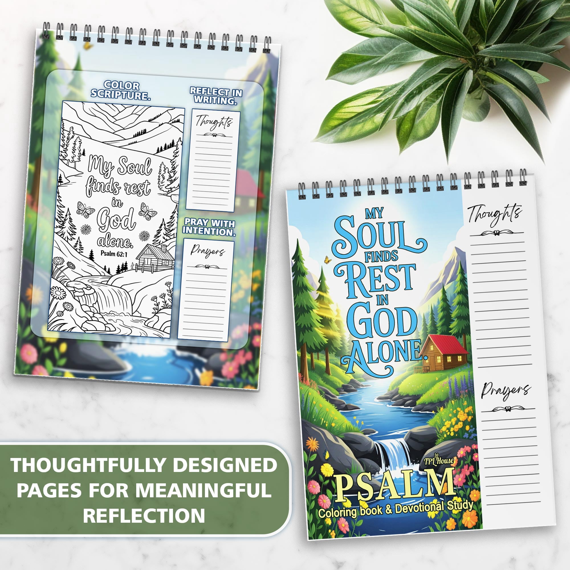 Psalms Coloring Book for Adults, 30 Minimalist Scripture Art Pages with Reflection & Prayer Space, Spiral Bound, A4 or A5 Softcover or Wood Cover