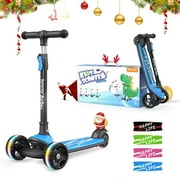 Besrey 3 Wheel Toddler Scooter for Ages 3-10 Years Boys and Girls,Kids Scooter with LED Light Wheels and Foldable Adjustable Height,Blue