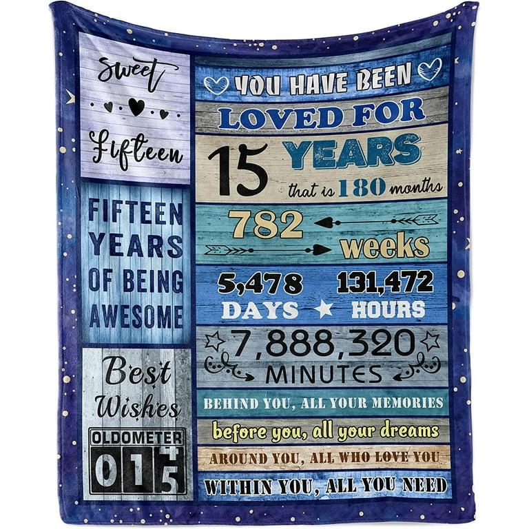 15 Year Old Girl Gift for Birthday Throw Blanket 60x50, 15th Birthday Gifts for Girls, Gifts for 15 Years Old Girl, Quinceanera Gifts, 15th