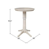 30" x 30" Solid Wood Round Pedestal Dining Table in Washed Gray Taupe