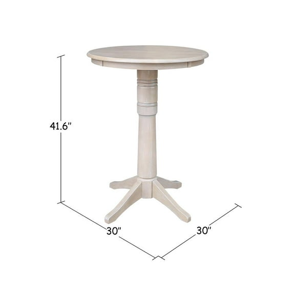 30" x 30" Solid Wood Round Pedestal Dining Table in Washed Gray Taupe