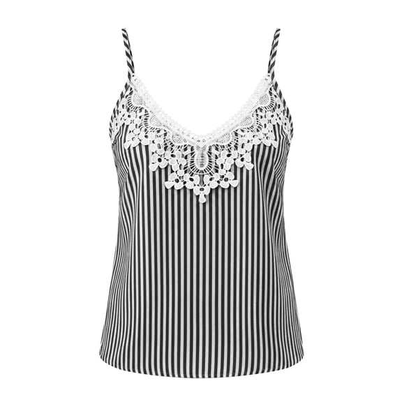 WGRFFH Women Solid Striped Lace Trim V Neck Adjustable Spaghetti Strappy Sleeveless Cami Tank Top Loose Flowy Boho Cute Detail Lightweight Summer Beach Vacation Casual Fashion Vest Blouse Black