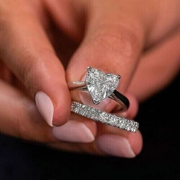 2Ct Heart Cut Diamond Bridal Engagement Wedding Ring Set 14K WhiteGold Plated