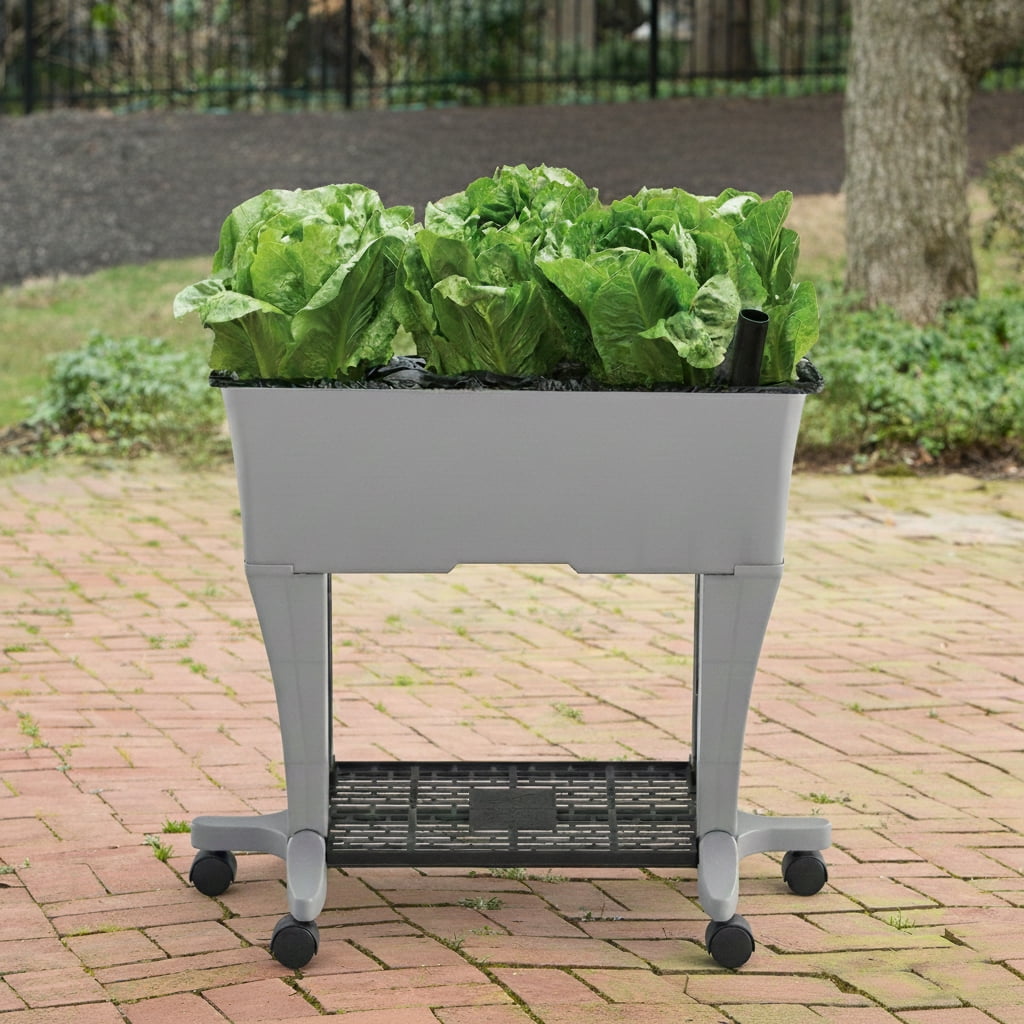 EarthBox Elevated Raised Garden Bed with Legs and Wheels, Self-Watering Planter Box with Premium Plant Food - Gray