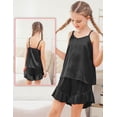 thumbnail image 4 of Aideaone Girls Silk Pajama Sets 3pcs Button Down Kids Satin Pjs set Short Sleeve Sleepwear 6-13 Years, 4 of 6