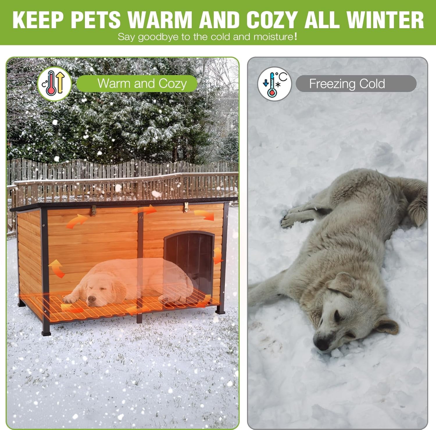 Aivituvin Extra Large Heated Dog House Outdoor Insulated Dog House Weatherproof Dog Shelter with Heated Pad, Insulated All-Round Thermal Liner, Chew-Proof Design for Large Dogs (Winter-Ready)