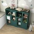 thumbnail image 6 of Lisonu Modern Accent Storage Cabinet, Green Buffet Cabinet with Glass Doors, Drawer, and Open Shelves for Living Room, Dining Room, or Entryway, 6 of 23