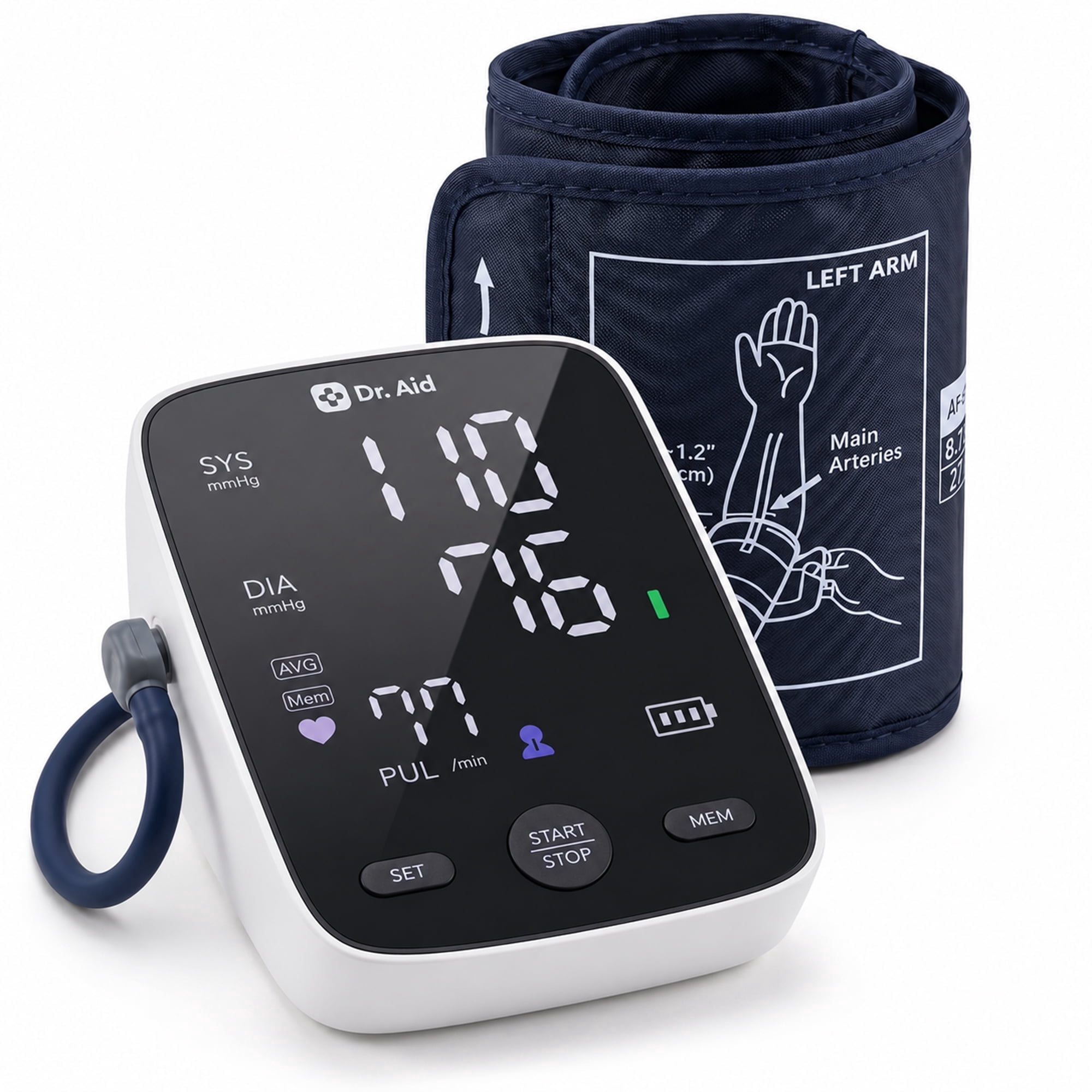 Dr. Aid Upper Arm Blood Pressure Monitor, Digital, 22-42cm Cuff, 120 Memory,Large LED Display, Irregular Heartbeat Detection, Multi-User Memory