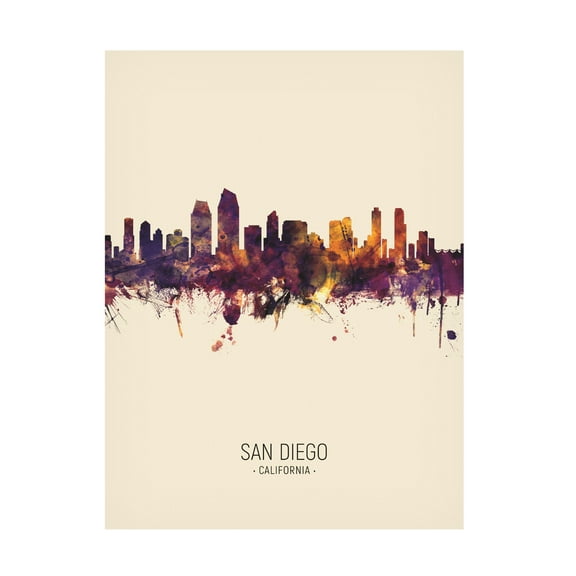 Trademark Fine Art Michael Tompsett San Diego California Skyline Portrait III Canvas Wall Art - 14x19