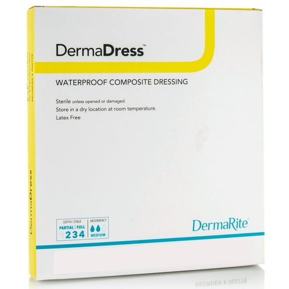 DermaDress Composite Dressing White 4 x 4" Sterile Waterproof 00276E, 10 Ct