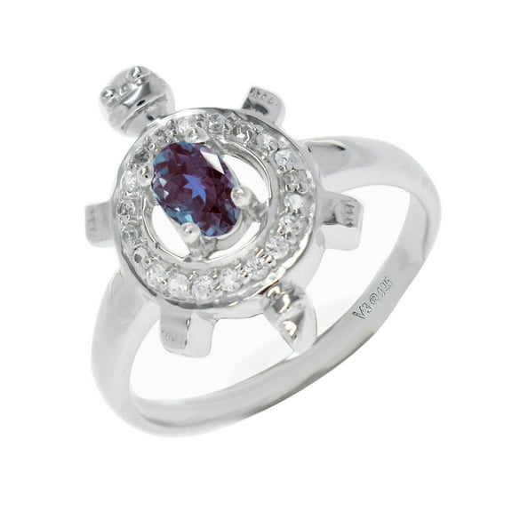 Sterling Silver with Blue Alexandrite and White Topaz Turtle Ring
