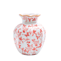 NOVATRAX Small Red-Beige Ceramic Vase, Decorative Flower Vases for Home Décor