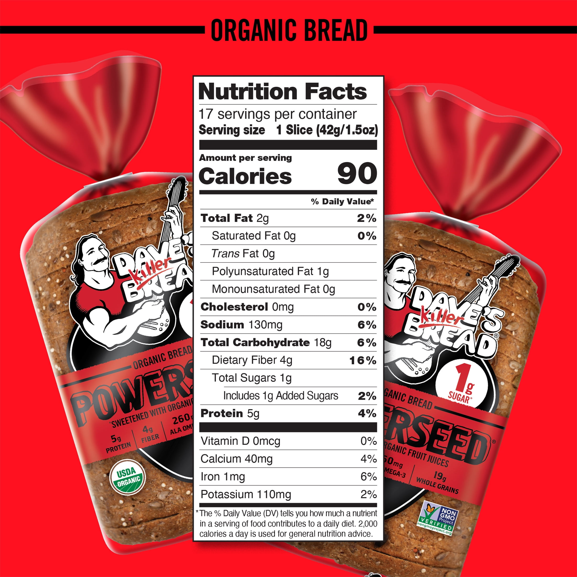 Dave's Killer Bread Powerseed, Seeded Organic Bread, 1g Sugar per Slice, 25 oz Loaf