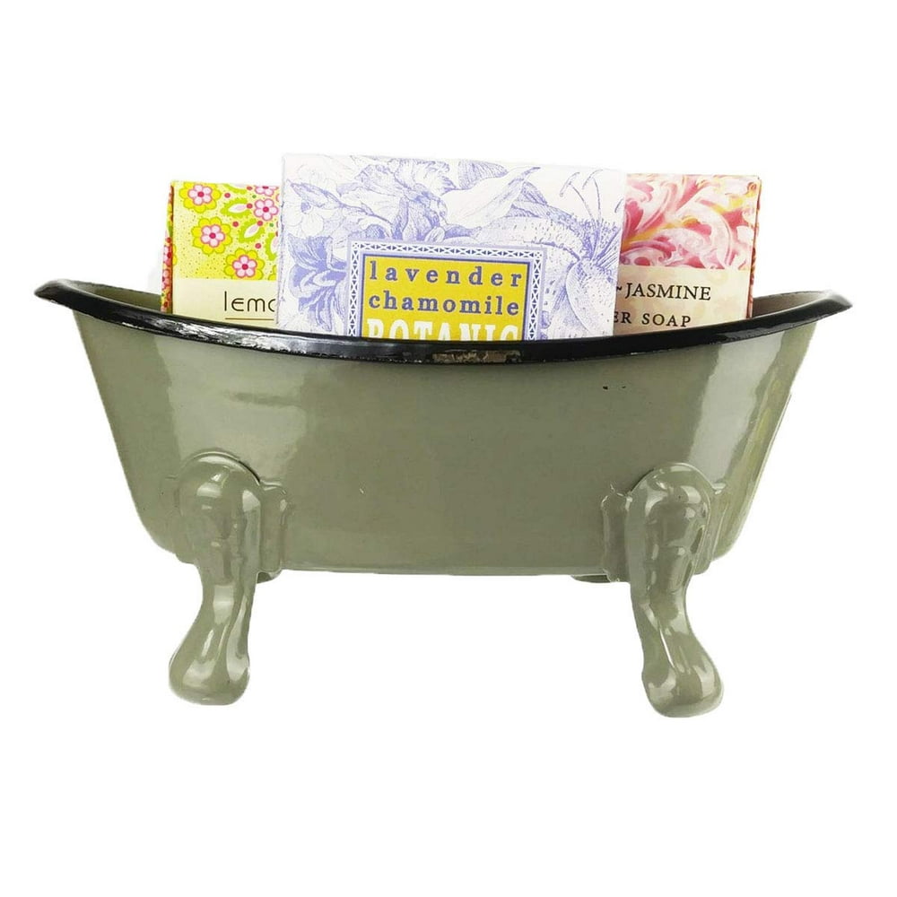 Mini Metal Bathtub Soap Set with 3 Shea Butter Moisturizing Soaps