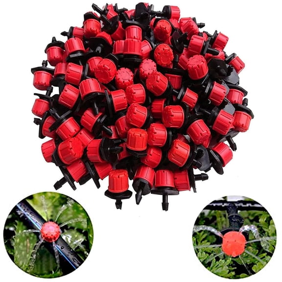 100PCS 1/4" Adjustable Watering Sprinklers for Micro Drip Irrigation System, Kalolary 4/7mm Anti-Clogging Emitter Dripper Red Garden Supplies (1/4 Inch Drip Irrigation Part)