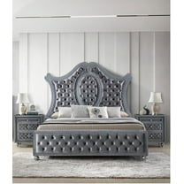 3pc Traditional Upholstered Queen Size Panel Bed Set Arched Headboard Bedroom Furniture