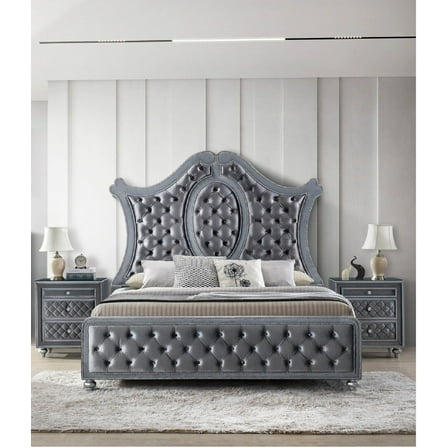 3pc Traditional Upholstered King Size Panel Bed Set Arched Headboard Bedroom Furniture