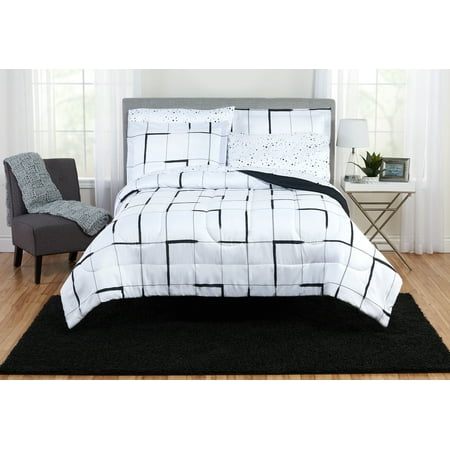 Mainstays Black And White Paint Stroke Bed In A Bag Bedding Set