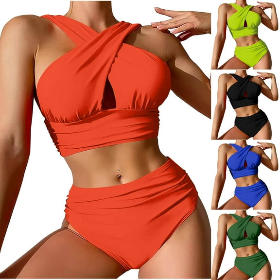 Ashirexll Bikini Sets for Women Bikini Swimsuits Women's Sling Tie Backless Trikini Bikini Set Summer Beach Solid Color Two Piece Swimsuit