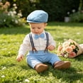 thumbnail image 4 of Trikvn Baby Boys Gentleman Dress Suit Long Sleeve Printed Button Up Shirt with Bow Tie and Elastic Waist Suspender Pants Outfit Set Toddler Formal Party Photography Clothes, 4 of 6