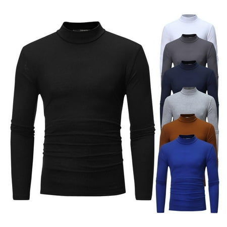 MENS ROLL NECK LONG SLEEVE COTTON TOP POLO NECK TURTLE NECK BASIC T ...