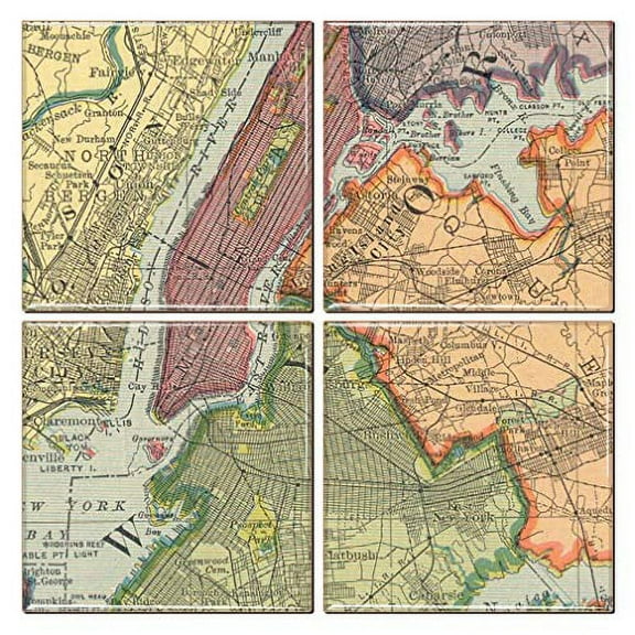 New York City Coaster of Vintage Map (Set of 4)