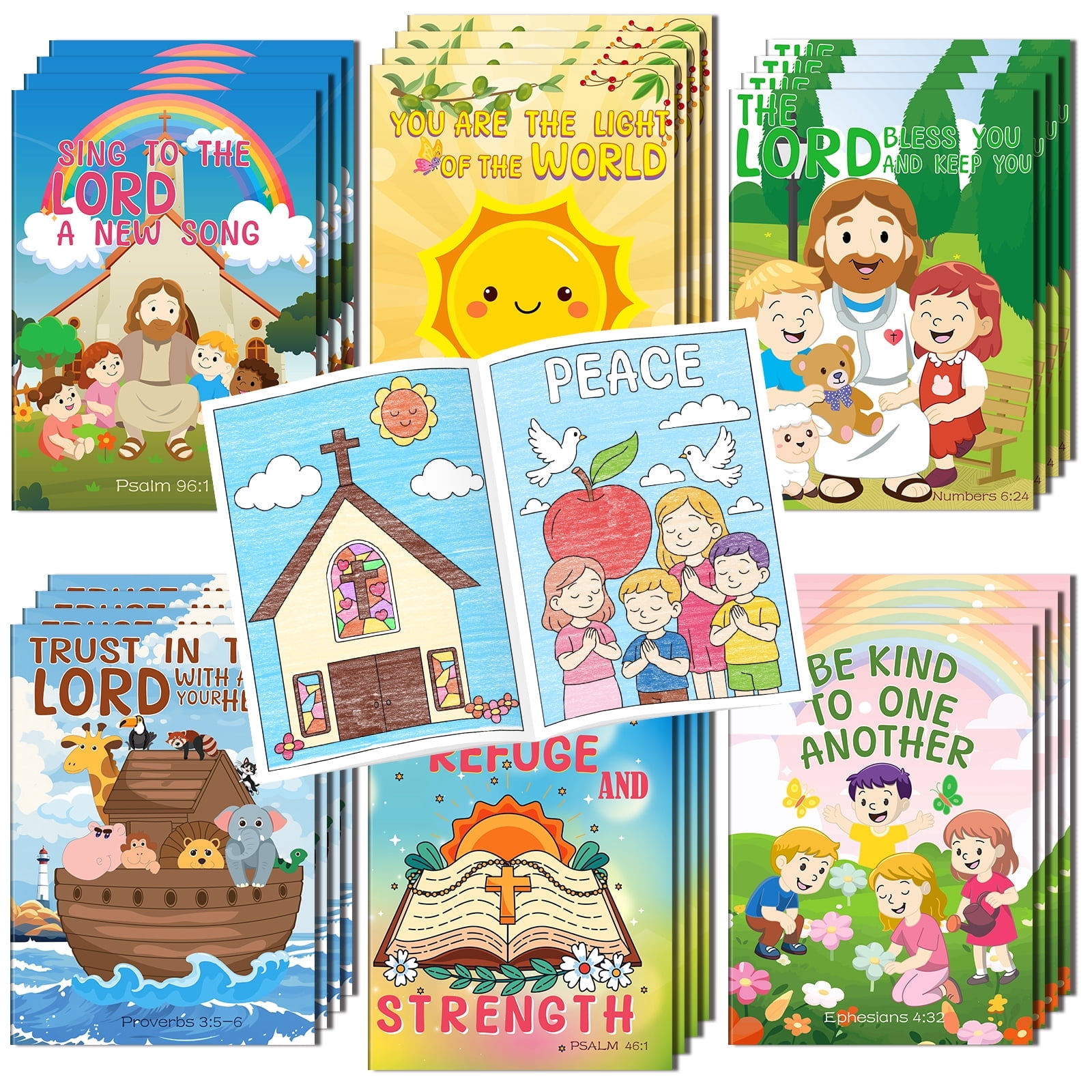 Kalysky 24 Mini Christian Bible Coloring Book, Multi-Module Bible Content, Bulk Sunday School Gifts for Kid, Religious Party Favors, Travel Activities