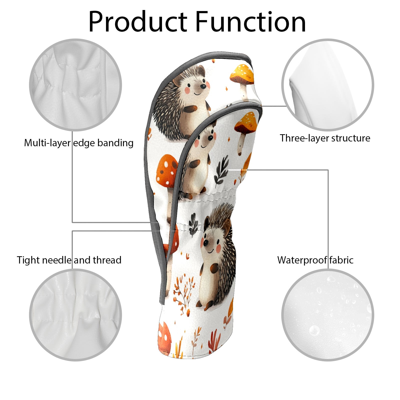 Golf Club Head Covers - Hedgehog Brown Design, Premium PU Leather Driver Hybrid Headcovers with Velvet Lining, Waterproof Golf Gifts for Men Women