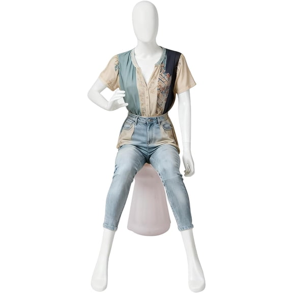 Kinbor White Half Body Female Mannequin - Elegant Female Mannequin with Stable Base, Manne quin Dress Form Display, Detachable Manikins (Sitting Posture)