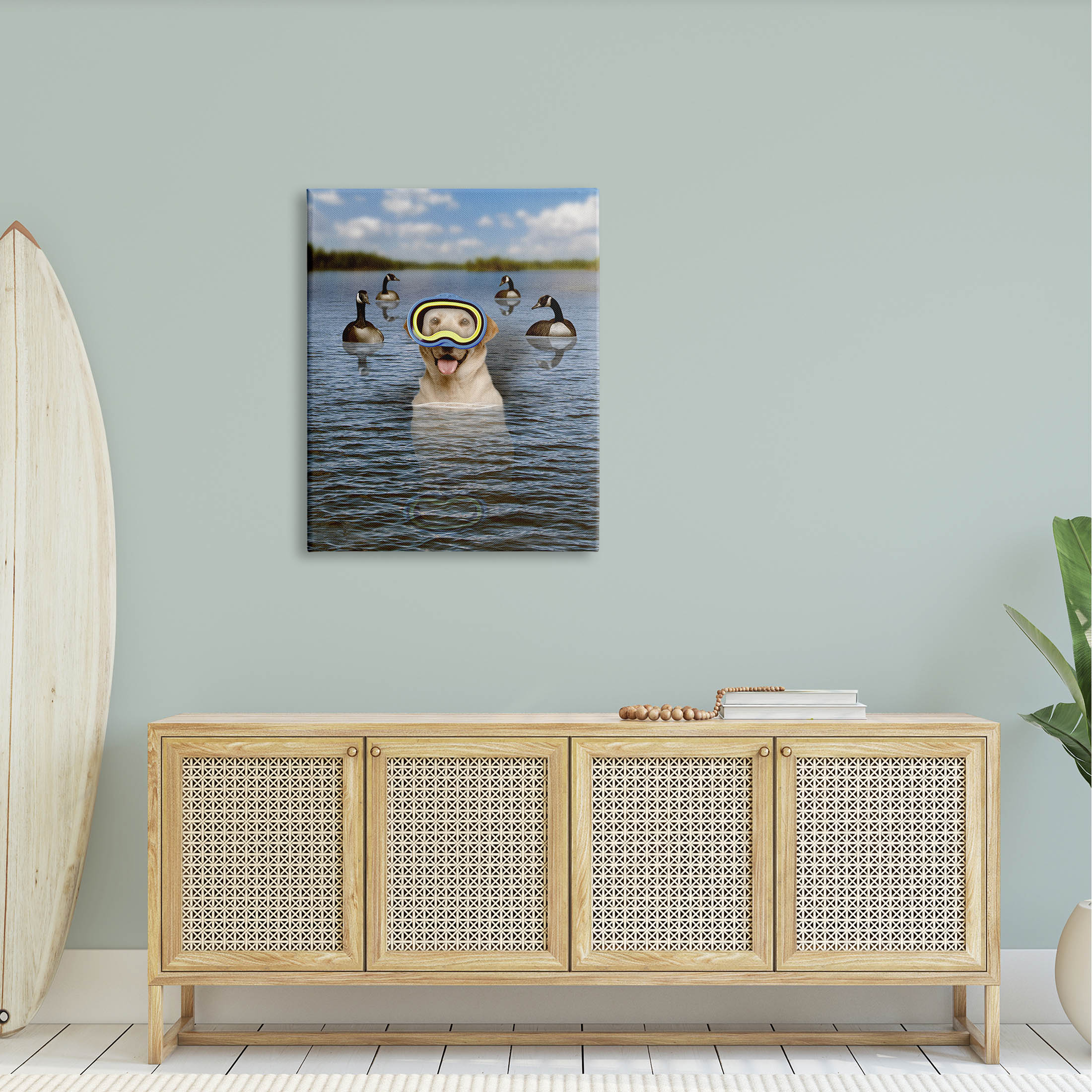 Funny Dog Goggles Swimming Bay Animals & Insects Graphic Art Gallery Wrapped Canvas Print Wall Art