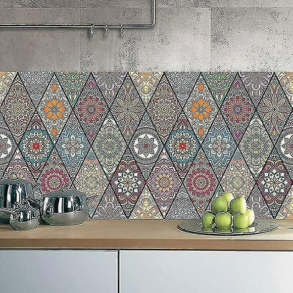 20pcs Moroccan Style Tile Stickers, Colourful Mandala Kitchen Bathroom Wall Tile Stickers Peel And Stick On Tile Transfers Covers Decals Self Adhesive