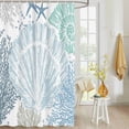 thumbnail image 4 of Fabric Shower Curtain, Summer Ocean Seashell and Coral Blue Bathroom Curtain with 12 Hooks Waterproof No Bad Odor Machine Washable Bath Curtains for Bathroom, Spa Room, 72"x78", 4 of 6