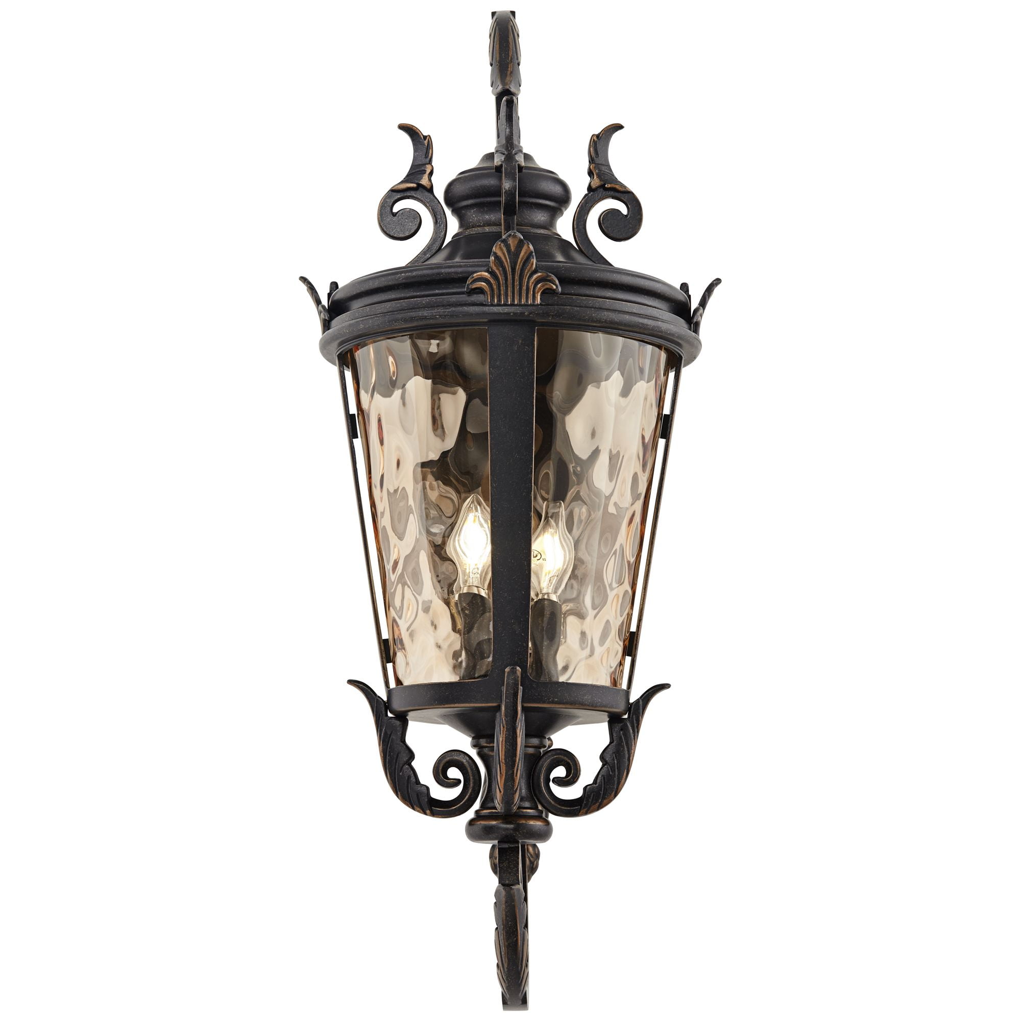 John Timberland Casa Marseille Vintage Rustic Outdoor Wall Light Fixture Veranda Bronze Ornate Scroll 31" Champagne Hammered Glass for Post Exterior