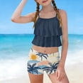 thumbnail image 5 of Momihoom Girls' Ruffled Two-Piece Swimsuit with Tropical Beach Print, Flowy Tank Top and Shorts Set for Beach and Pool Days, 5 of 7