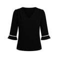thumbnail image 6 of VEKDONE Women's V Neck Top Elegant Puff 3/4 Sleeve Solid Color Tunic Tops Fashion Business Work T Shirts Summer Loose Fit Going Out Tees Black L, 6 of 8