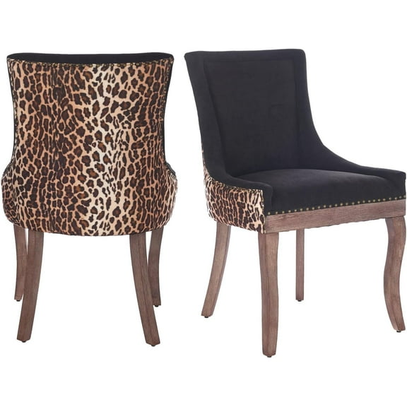 JESTOP Fabric Vintage Upholstered Dining Chairs Set of 2, Farmhouse Solid Wood Kitchen Dining Room Chairs with Nailheads Legs