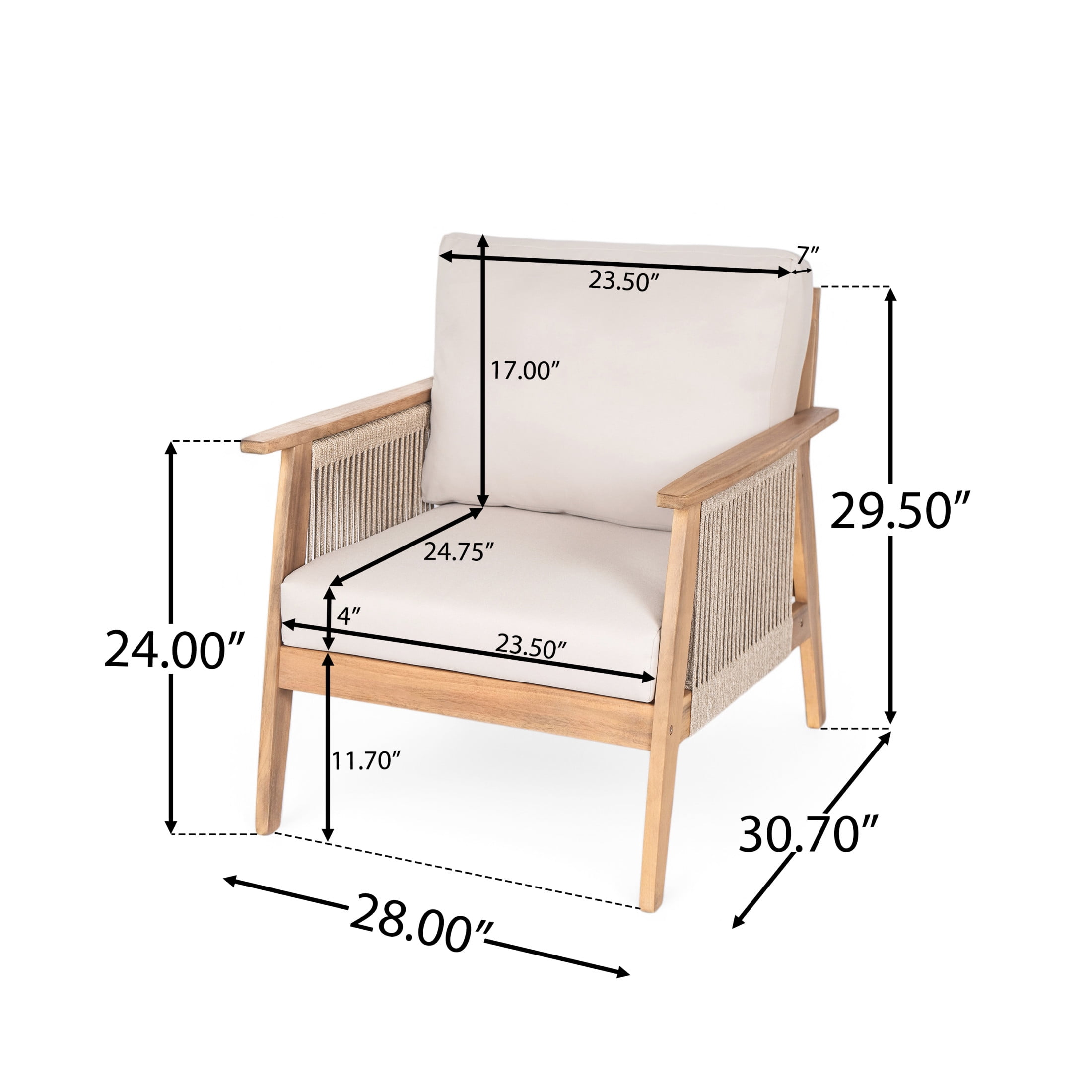 Christopher Knight Home Coastal Outdoor Lounge Chair, Rope Weave Design, Solid Wood Frame, Beige Cushion
