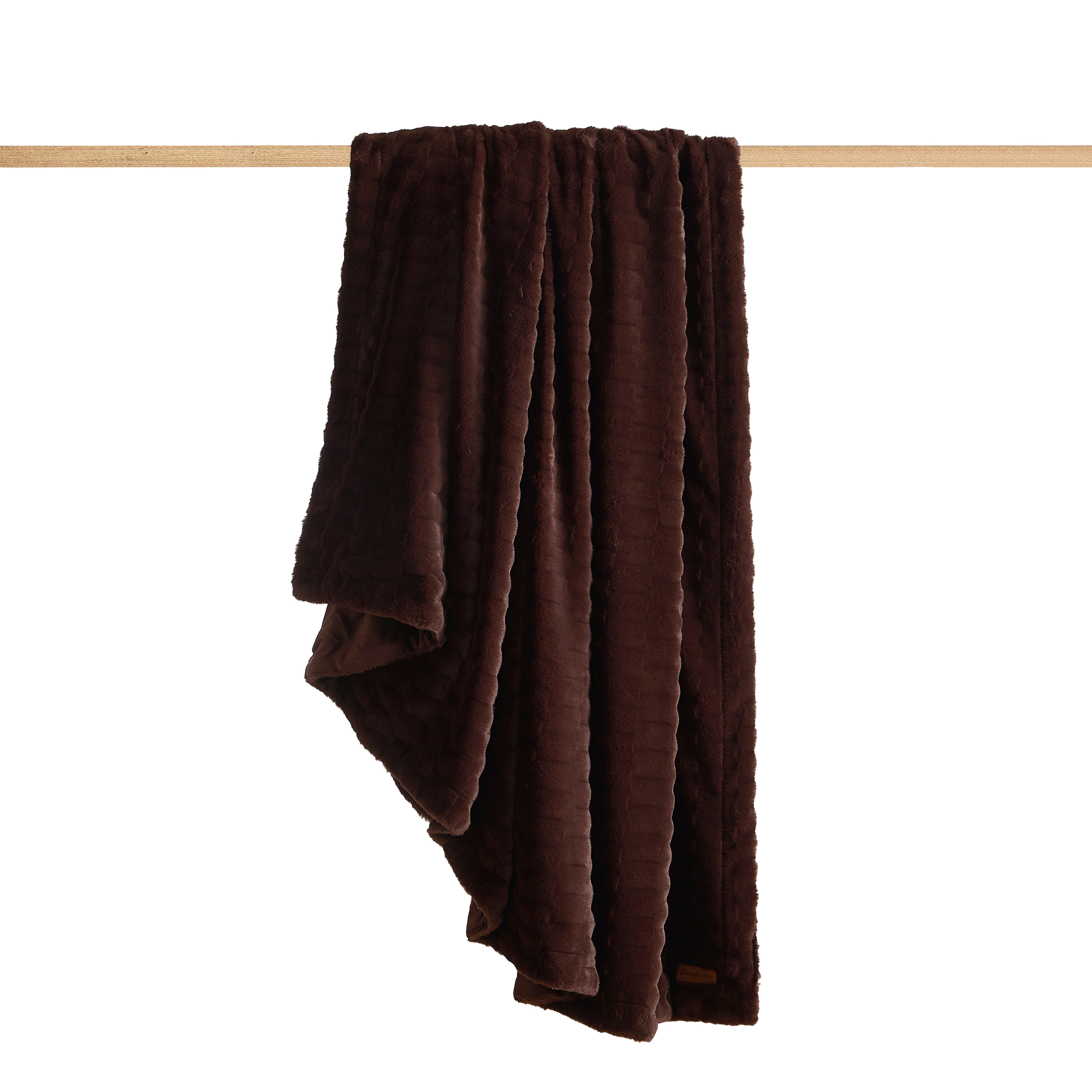 Dearfoams Textured Faux Fur Reversible Mink Bed Blanket, Brown, Full/Queen, 90 x 90 in
